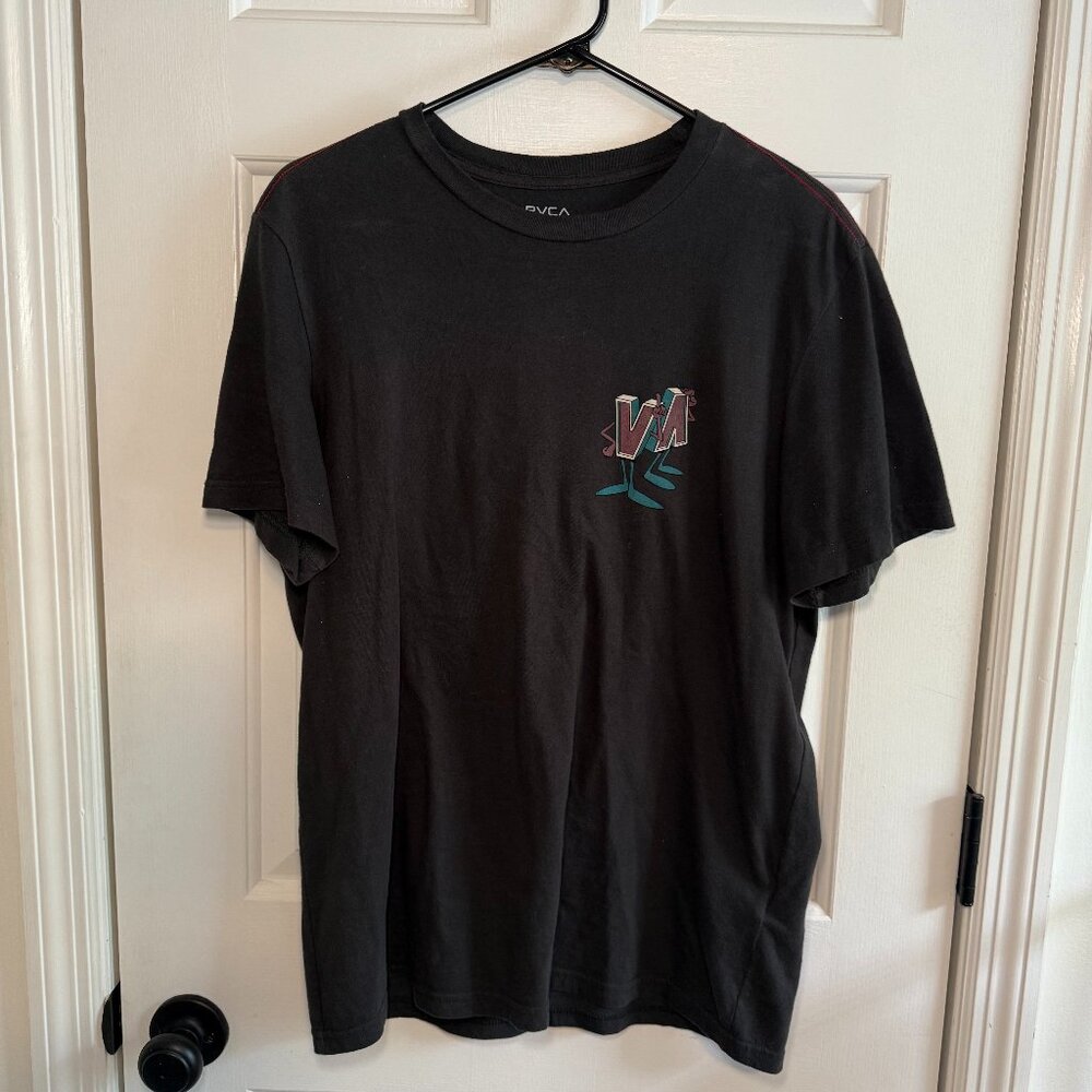 RVCA Dark Gray Short Sleeve Tee with Logo Graphic